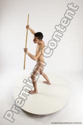 Nude Fighting with spear Man White Standing poses - ALL Athletic Short Brown Standing poses - simple Multi angles poses Realistic