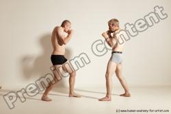 Underwear Martial art Man - Man White Moving poses Slim Short Blond Dynamic poses Academic