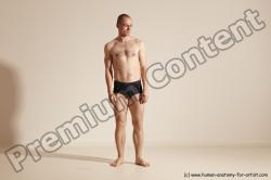 Underwear Gymnastic poses Man White Slim Bald Dancing Dynamic poses Academic