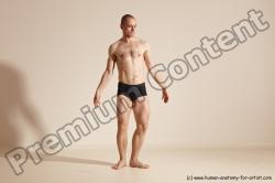 Underwear Gymnastic poses Man White Slim Bald Dancing Dynamic poses Academic