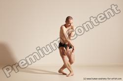 Underwear Gymnastic poses Man White Slim Bald Dancing Dynamic poses Academic