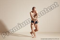 Underwear Gymnastic poses Man White Slim Bald Dancing Dynamic poses Academic