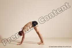 Underwear Gymnastic poses Man White Slim Bald Dancing Dynamic poses Academic