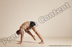 Underwear Gymnastic poses Man White Slim Bald Dancing Dynamic poses Academic