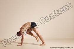 Underwear Gymnastic poses Man White Slim Bald Dancing Dynamic poses Academic