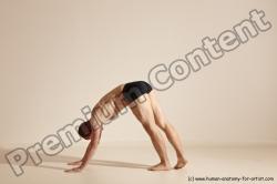 Underwear Gymnastic poses Man White Slim Bald Dancing Dynamic poses Academic