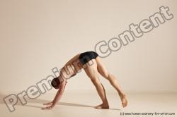 Underwear Gymnastic poses Man White Slim Bald Dancing Dynamic poses Academic