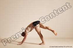 Underwear Gymnastic poses Man White Slim Bald Dancing Dynamic poses Academic