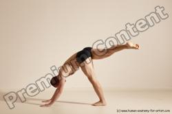 Underwear Gymnastic poses Man White Slim Bald Dancing Dynamic poses Academic