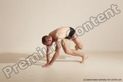 Underwear Gymnastic poses Man White Slim Bald Dancing Dynamic poses Academic