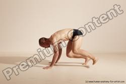 Underwear Gymnastic poses Man White Slim Bald Dancing Dynamic poses Academic