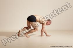 Underwear Gymnastic poses Man White Slim Bald Dancing Dynamic poses Academic