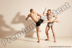 Underwear Martial art Man - Man White Moving poses Athletic Short Brown Dynamic poses Academic