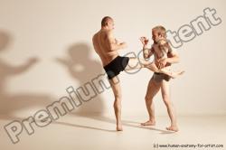 Underwear Martial art Man - Man White Moving poses Athletic Short Brown Dynamic poses Academic