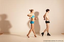 Underwear Woman - Man White Slim Short Brown Dancing Dynamic poses Academic