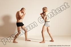 Underwear Martial art Man - Man White Moving poses Slim Short Blond Dynamic poses Academic