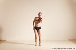 Underwear Gymnastic poses Man White Slim Bald Dancing Dynamic poses Academic