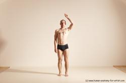 Underwear Gymnastic poses Man White Slim Bald Dancing Dynamic poses Academic