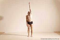 Underwear Gymnastic poses Man White Slim Bald Dancing Dynamic poses Academic