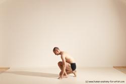 Underwear Gymnastic poses Man White Slim Bald Dancing Dynamic poses Academic