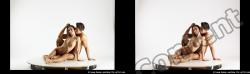 Nude Woman - Man White Sitting poses - simple Muscular Short Brown Sitting poses - ALL 3D Stereoscopic poses Realistic