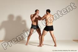 Underwear Fighting Man - Man White Athletic Short Brown Dynamic poses Academic