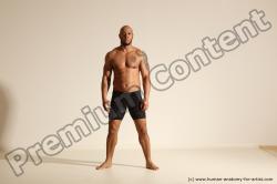 Underwear Man Black Muscular Bald Dancing Dynamic poses Academic