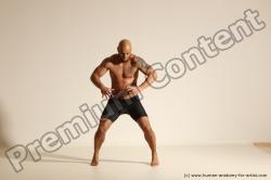 Underwear Man Black Muscular Bald Dancing Dynamic poses Academic