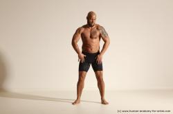 Underwear Man Black Muscular Bald Dancing Dynamic poses Academic