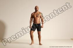 Underwear Man Black Muscular Bald Dancing Dynamic poses Academic