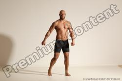 Underwear Man Black Muscular Bald Dancing Dynamic poses Academic