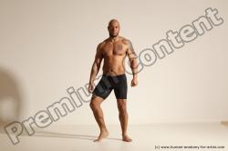 Underwear Man Black Muscular Bald Dancing Dynamic poses Academic