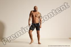 Underwear Man Black Muscular Bald Dancing Dynamic poses Academic