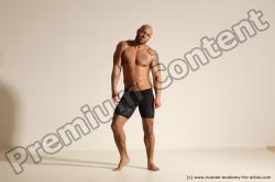 Underwear Man Black Muscular Bald Dancing Dynamic poses Academic