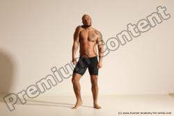 Underwear Man Black Muscular Bald Dancing Dynamic poses Academic