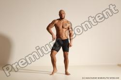 Underwear Man Black Muscular Bald Dancing Dynamic poses Academic