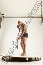 Underwear Fighting with spear Man Black Standing poses - ALL Muscular Bald Standing poses - simple Multi angles poses Academic