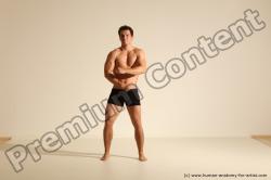 Underwear Fighting Man White Athletic Short Brown Dynamic poses Academic