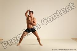 Underwear Fighting Man White Athletic Short Brown Dynamic poses Academic