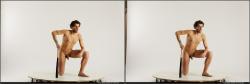 Nude Man Another Kneeling poses - ALL Slim Medium Kneeling poses - on one knee Black 3D Stereoscopic poses Realistic