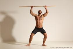 Underwear Man Black Muscular Bald Dancing Dynamic poses Academic