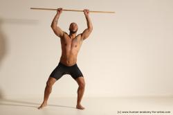 Underwear Man Black Muscular Bald Dancing Dynamic poses Academic