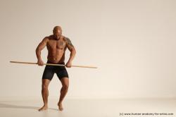 Underwear Man Black Muscular Bald Dancing Dynamic poses Academic