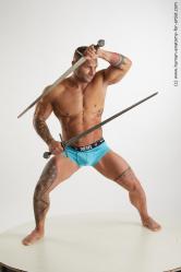 Underwear Fighting with sword Man White Muscular Short Brown Standard Photoshoot Academic