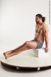 Underwear Man Black Sitting poses - simple Muscular Medium Black Sitting poses - ALL Standard Photoshoot Academic