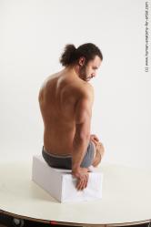 Underwear Man Black Sitting poses - simple Muscular Medium Black Sitting poses - ALL Standard Photoshoot Academic