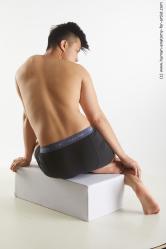 Underwear Man Asian Kneeling poses - ALL Slim Short Brown Kneeling poses - on one knee Standard Photoshoot Academic