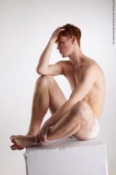 Underwear Man White Sitting poses - simple Slim Short Red Sitting poses - ALL Standard Photoshoot Academic