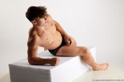 Underwear Man White Laying poses - ALL Athletic Short Brown Laying poses - on side Standard Photoshoot Academic