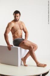 Underwear Man Black Sitting poses - simple Muscular Long Black Sitting poses - ALL Standard Photoshoot Academic
